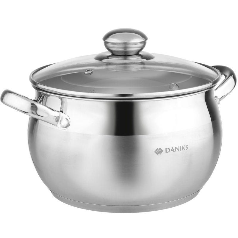 Daniks Classic Stainless Steel Stock Pot with Glass Lid - Induction 4 Quart  Dishwasher Safe  Measuring Scale  For Soup  Pasta  Stew  Silver - Image 1